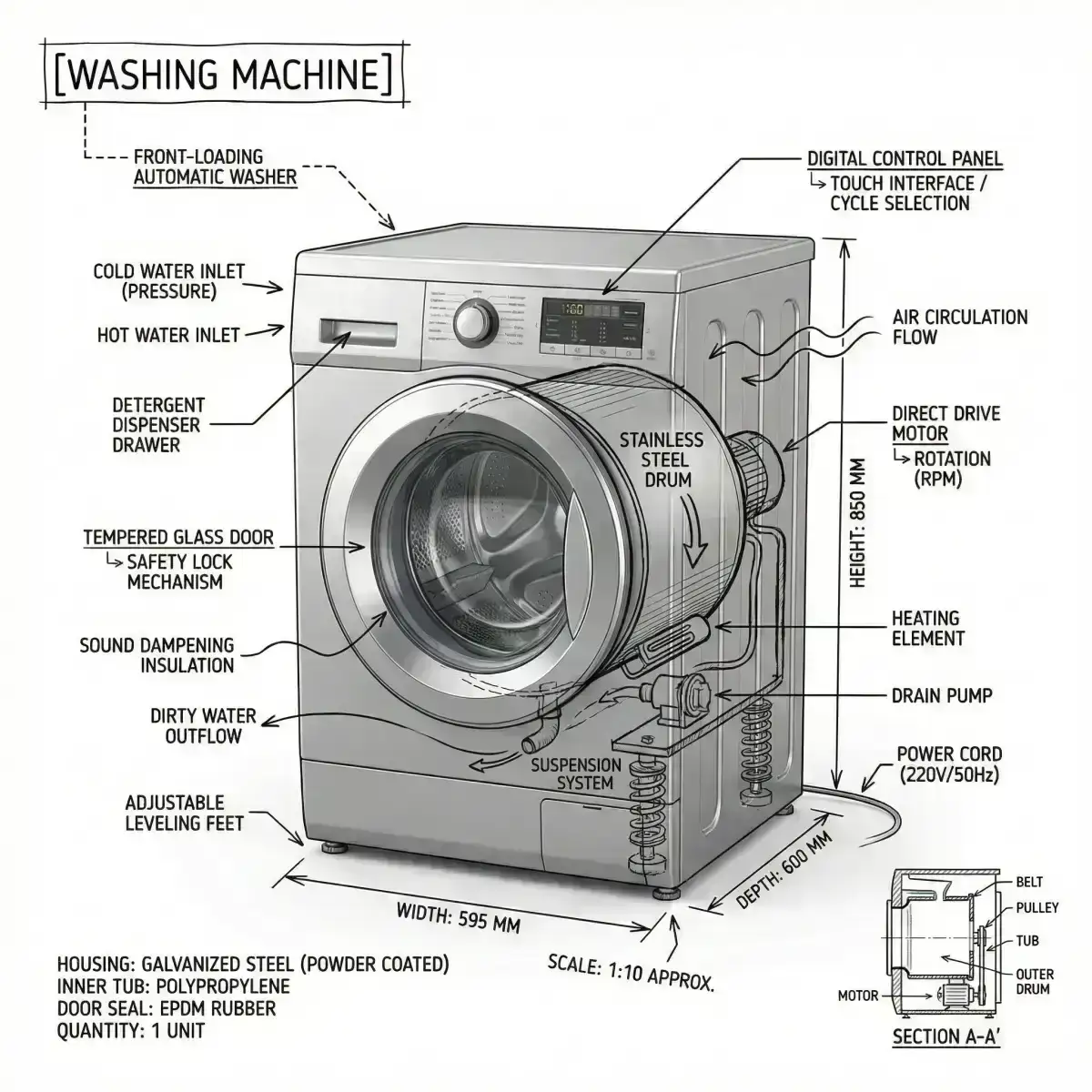  realistic photograph or photoreal render of the object with technical annotation overlays placed directly on top