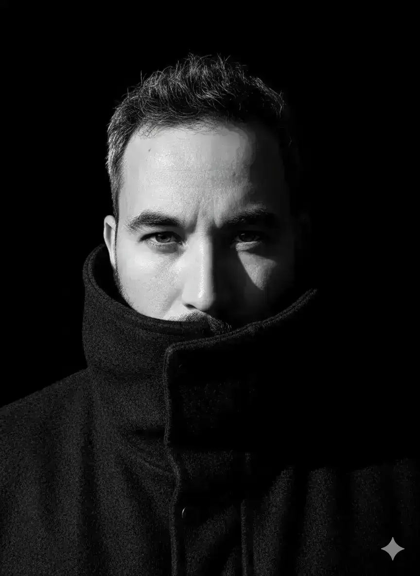 Extreme close-up black and white portrait 