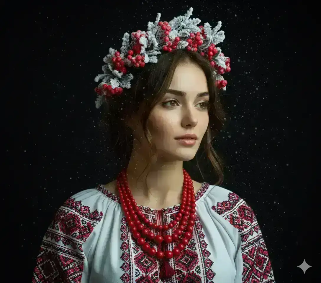 young Ukrainian woman wearing a traditional vyshyvanka 