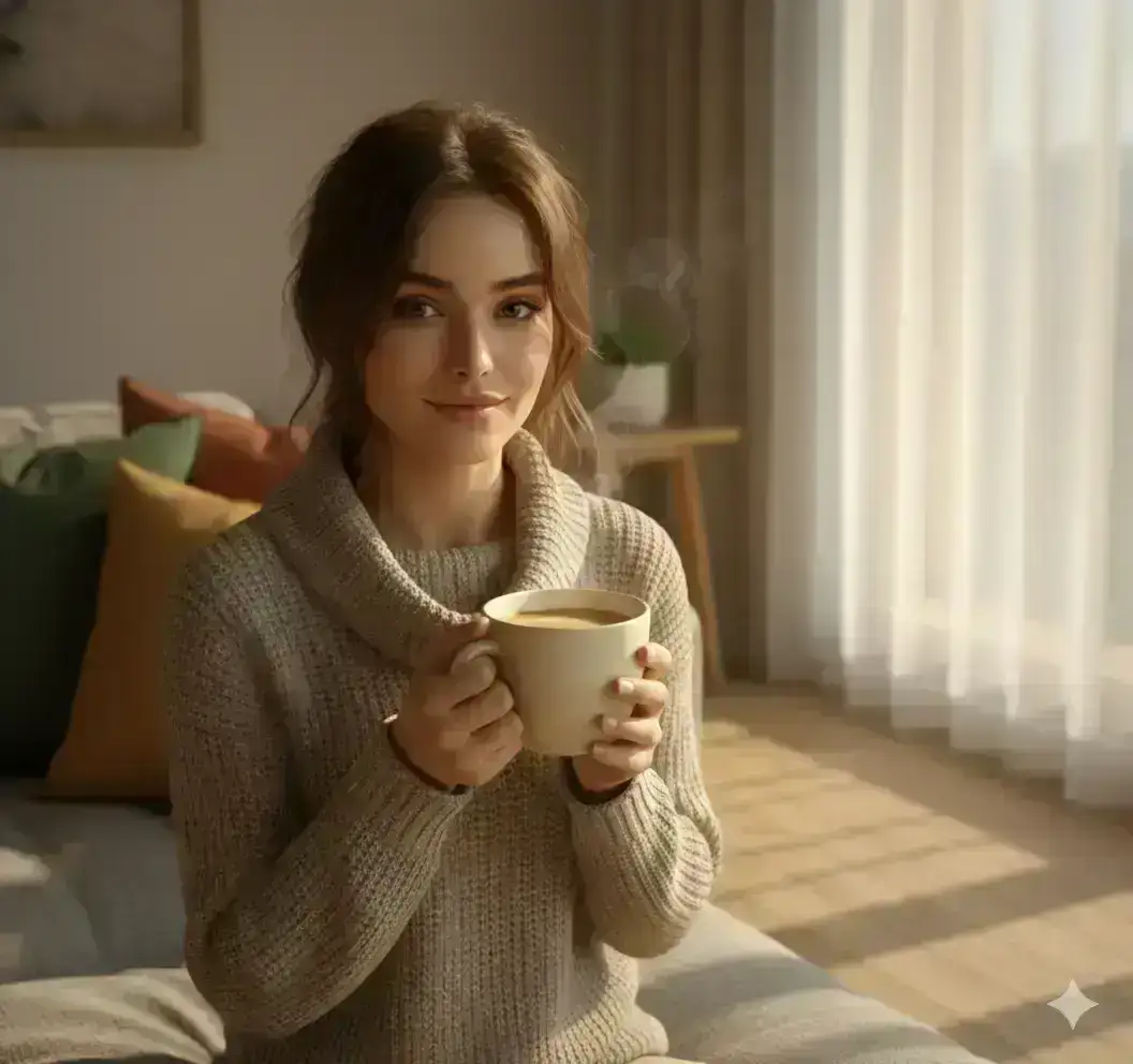 portrait of a young woman sitting comfortably on a sofa