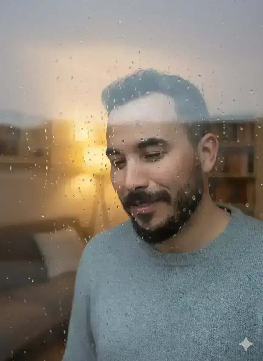 Soft Smile on a Wet Pane