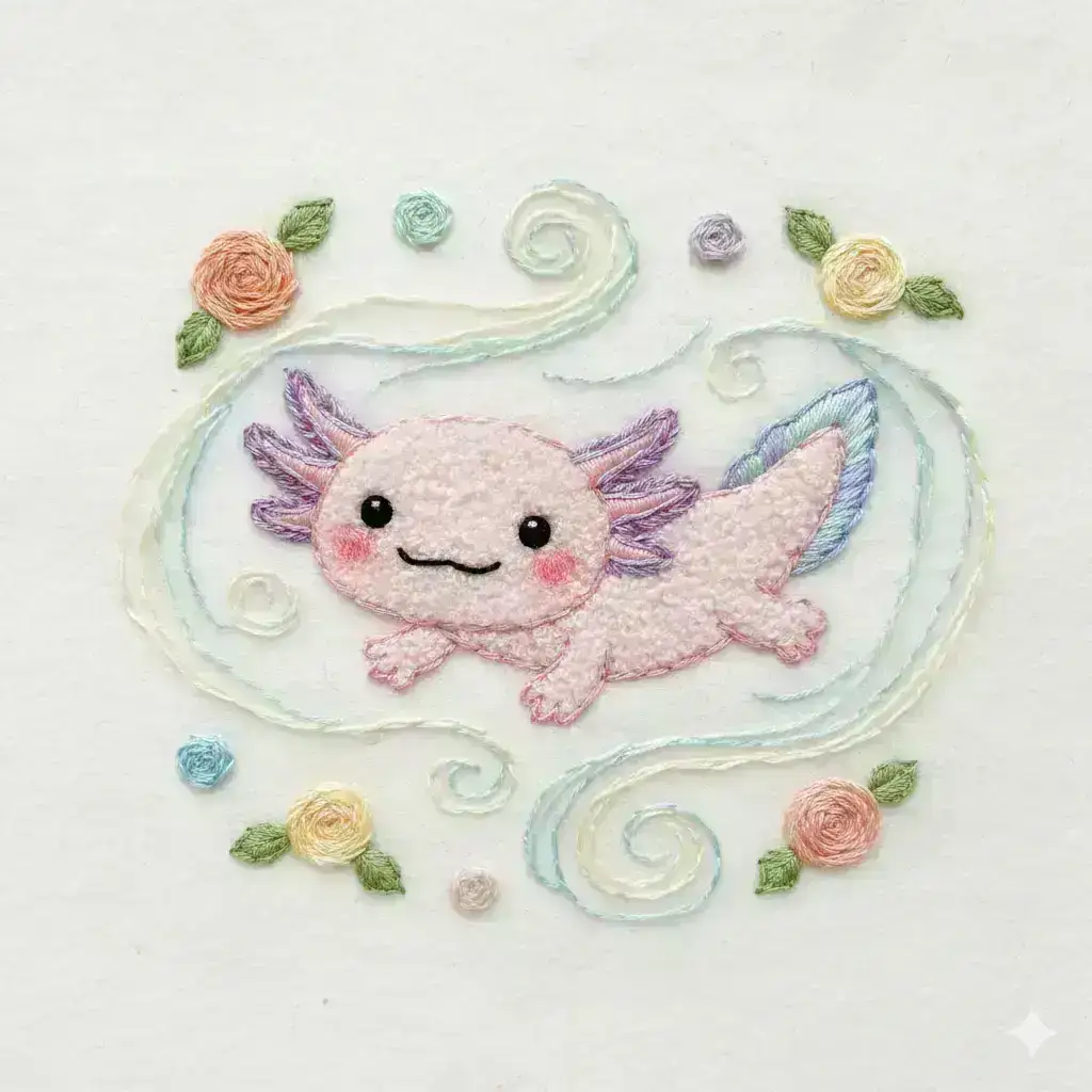 Top-Down Threadwork: Pink Axolotl
