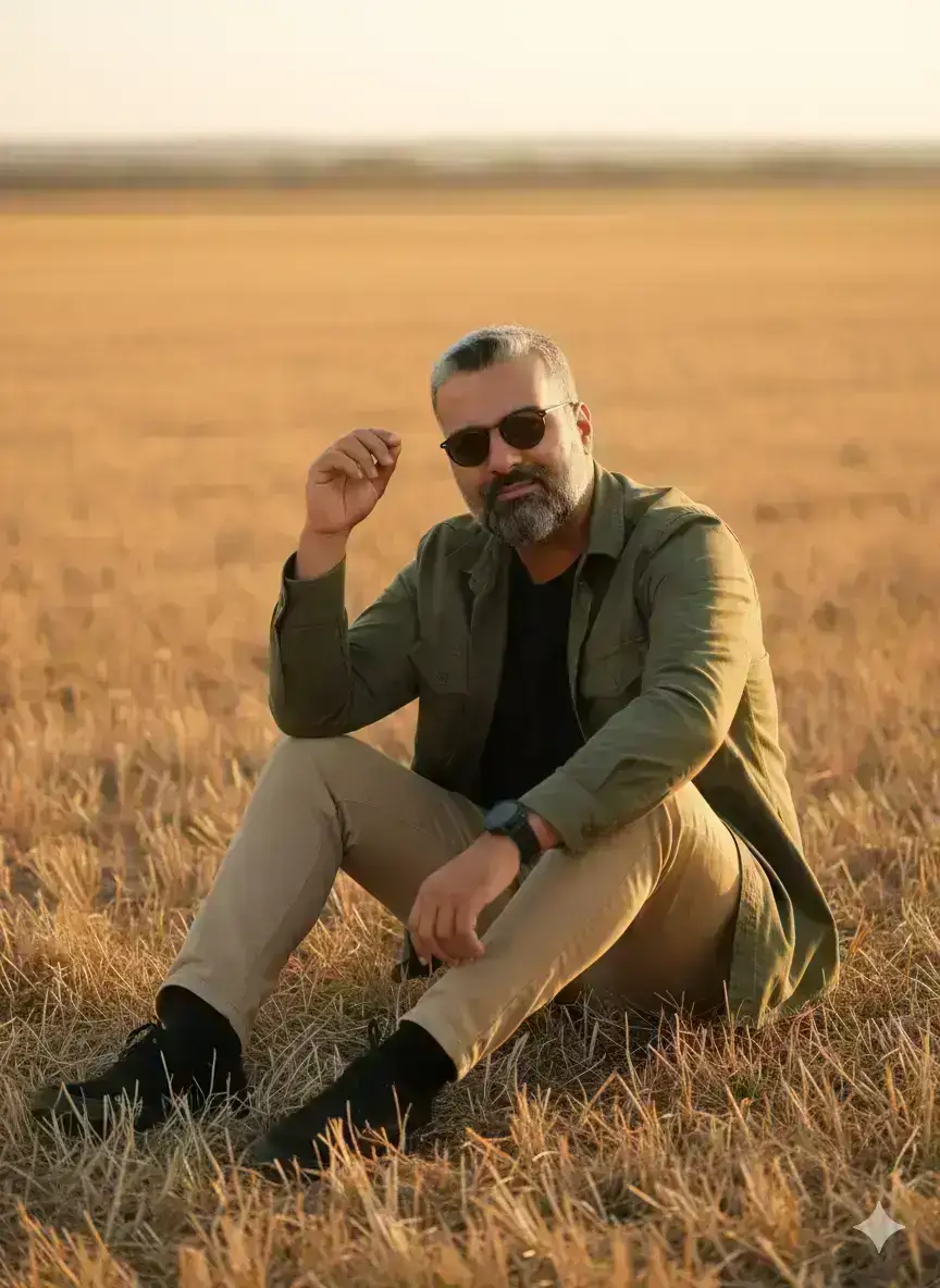 Man in Field During Golden Hour