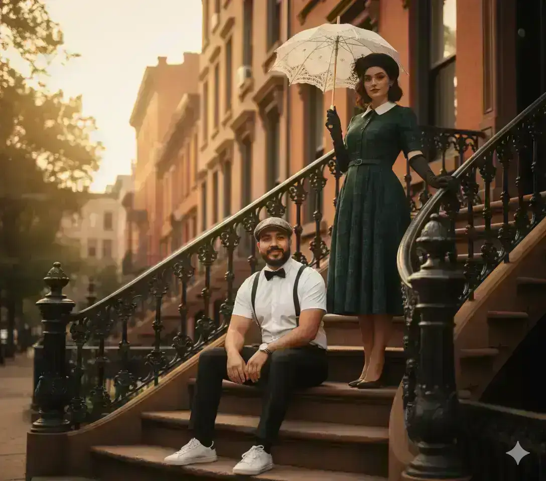 A stylish couple posing dramatically