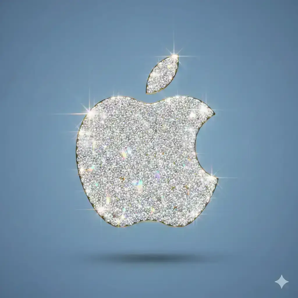 💎 Diamond-Encrusted Apple Logo on Soft Blue Background 💎