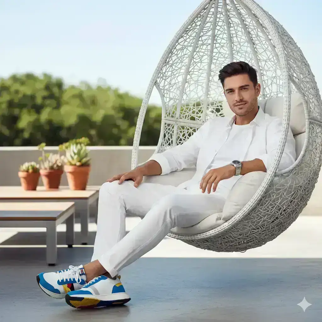 Stylish Man In Wicker Chair