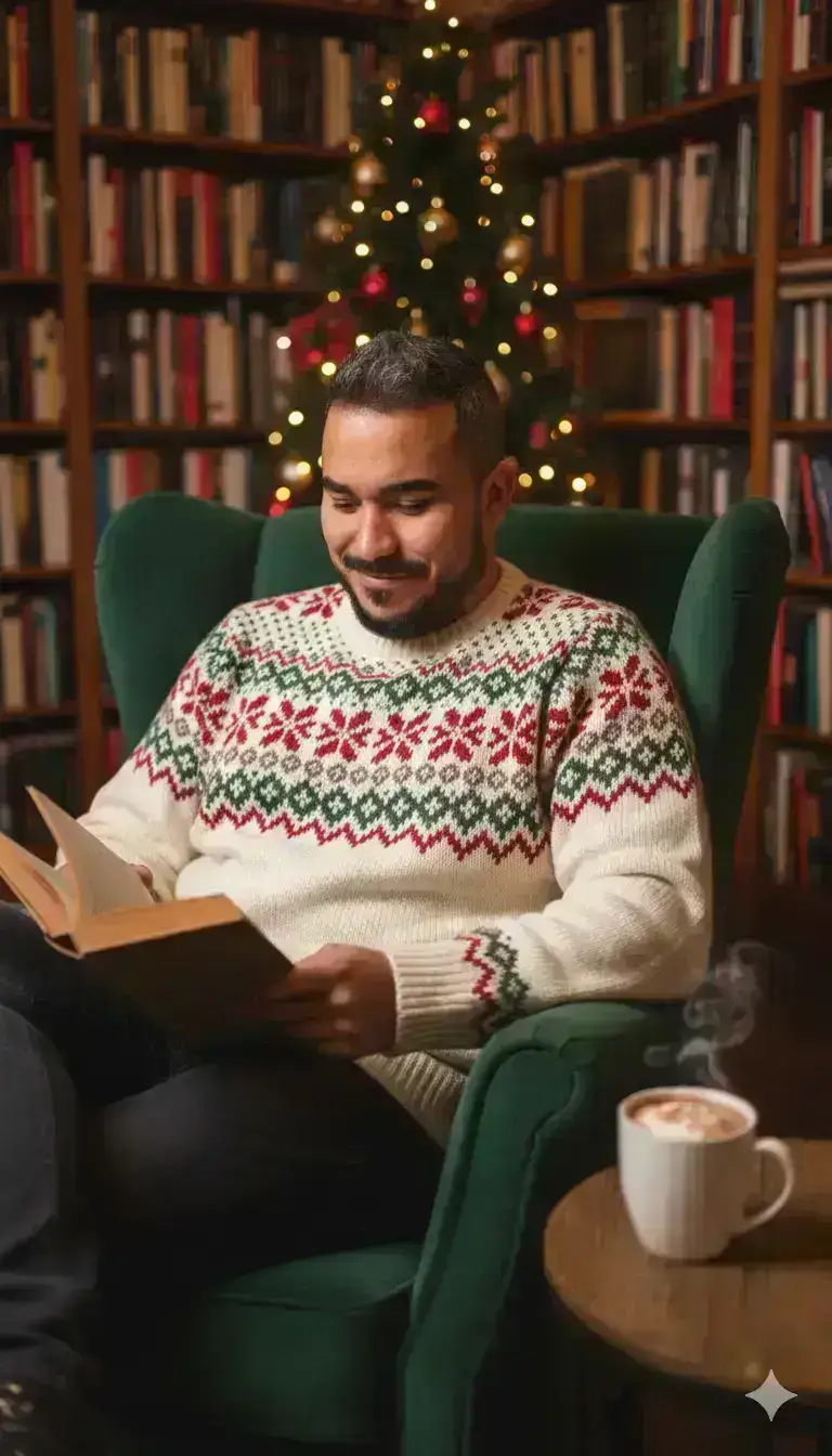 Cozy Bookshop Christmas Scene