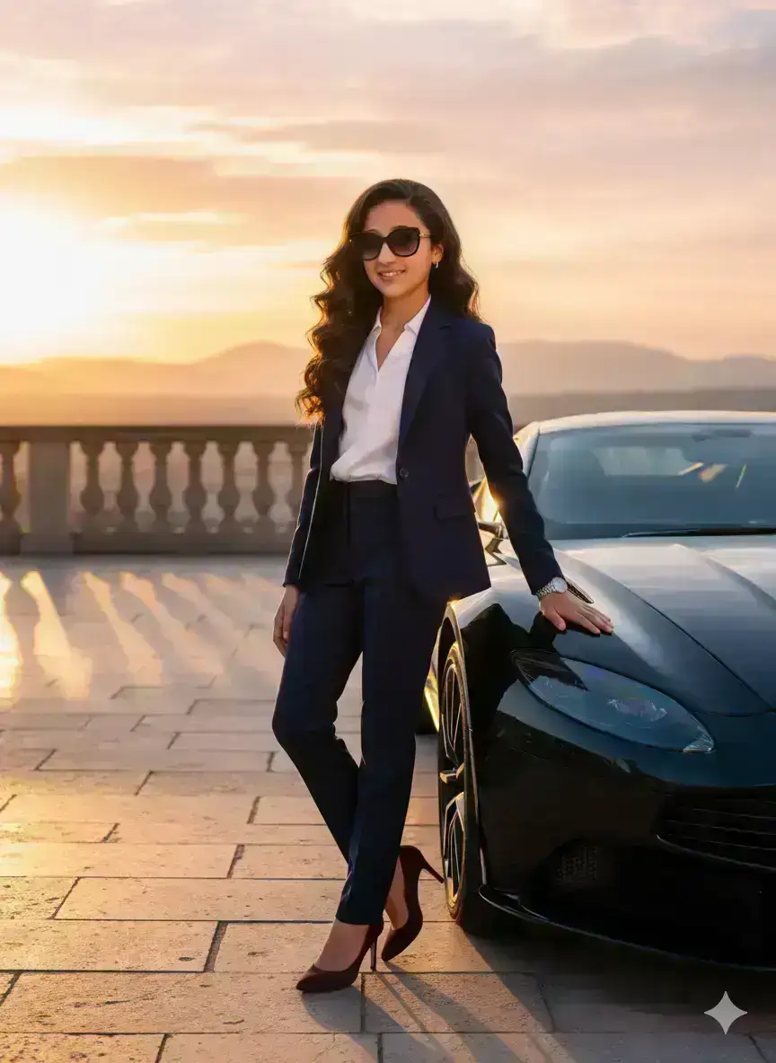 Luxury Sunset Portrait with Sports Car
