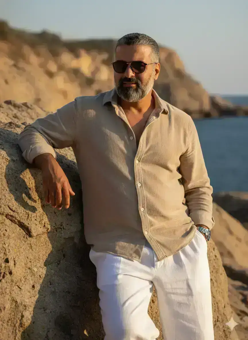 Hyper-realistic portrait of a relaxed man.