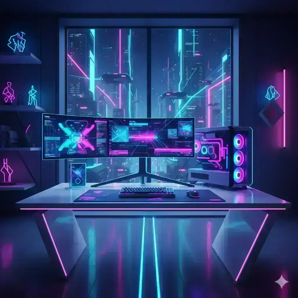 gaming setup with neon