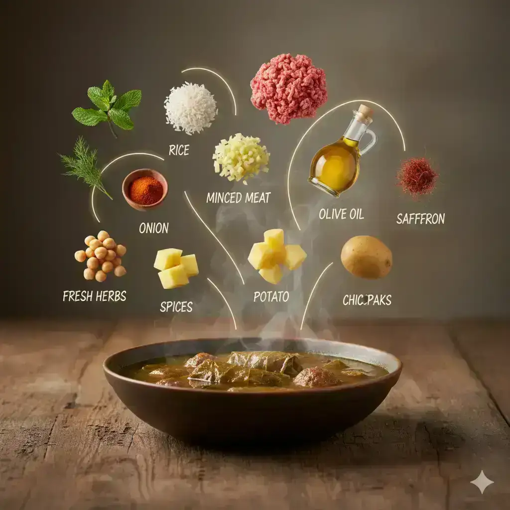  cinematic food photography of a traditional dish presented on a rustic wooden table