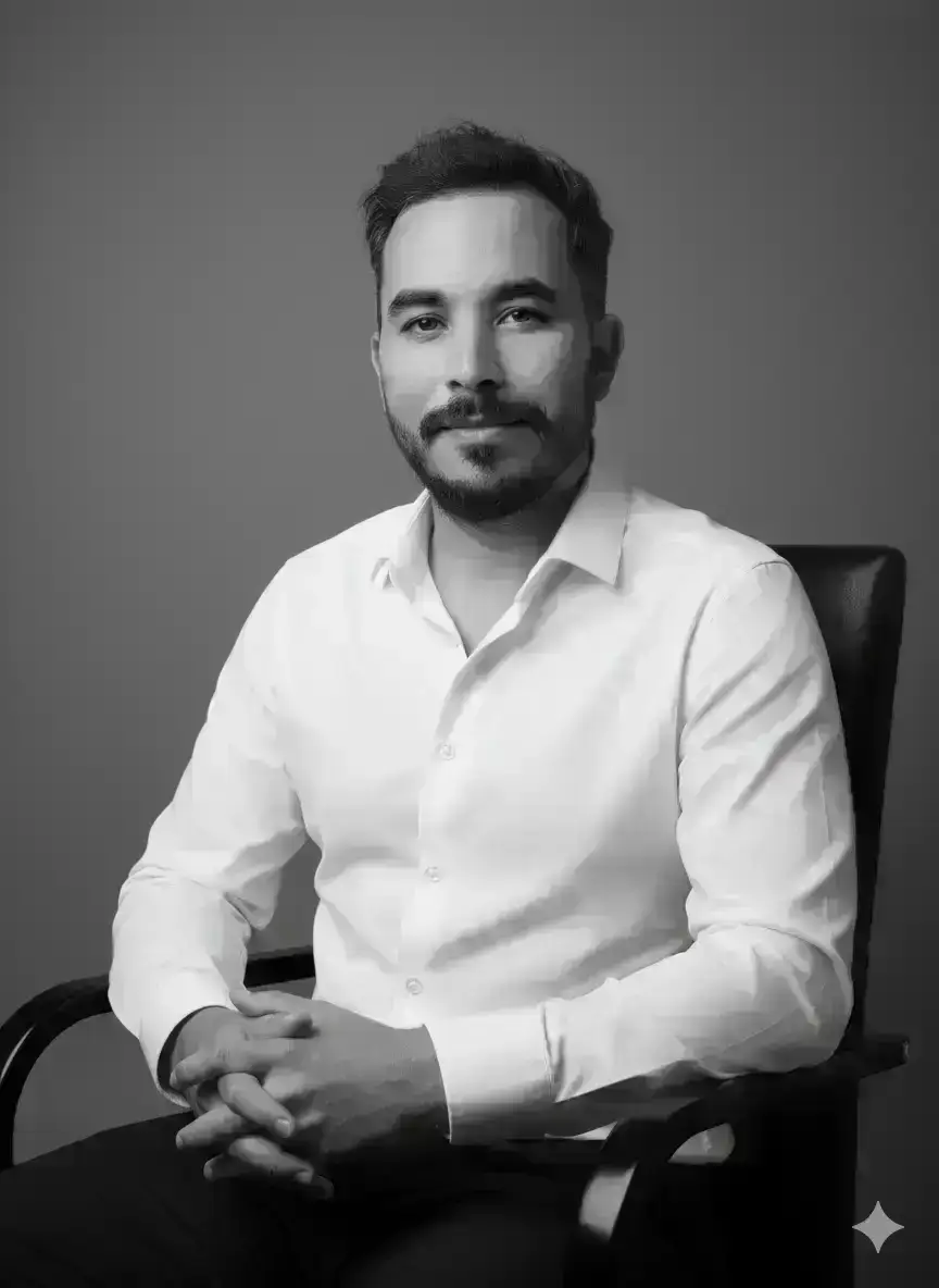 Black-and-white fine art studio portrait