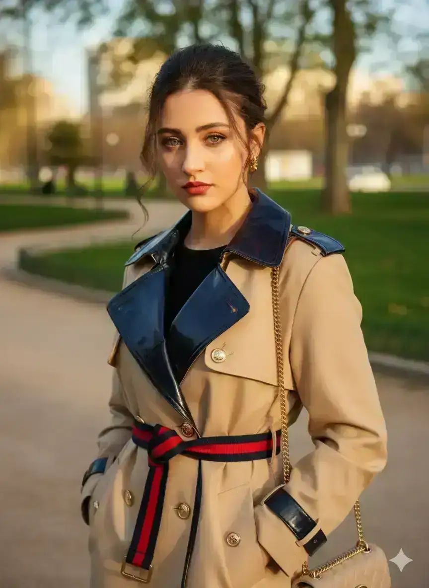 Fashion portrait of a beautiful young woman with striking, intense blue eyes and bold matte red lips, flawless porcelain skin