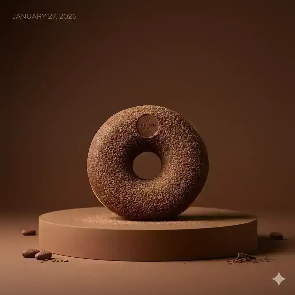studio product photography of the chocolate-dusted donut 