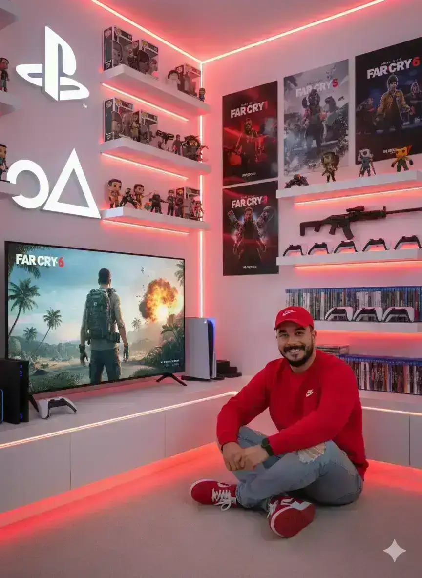 Gamer Portrait in Custom PlayStation Room