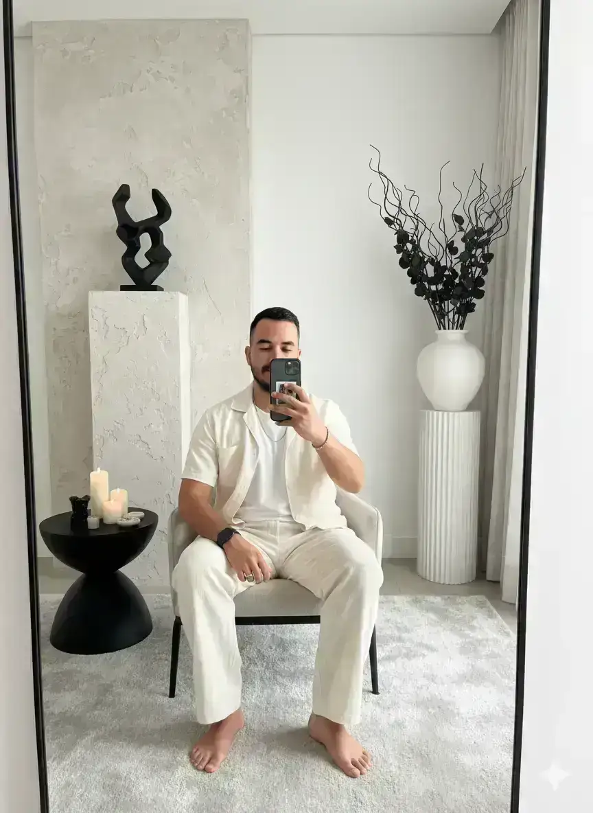 Man Takes Selfie in Minimalist Setting