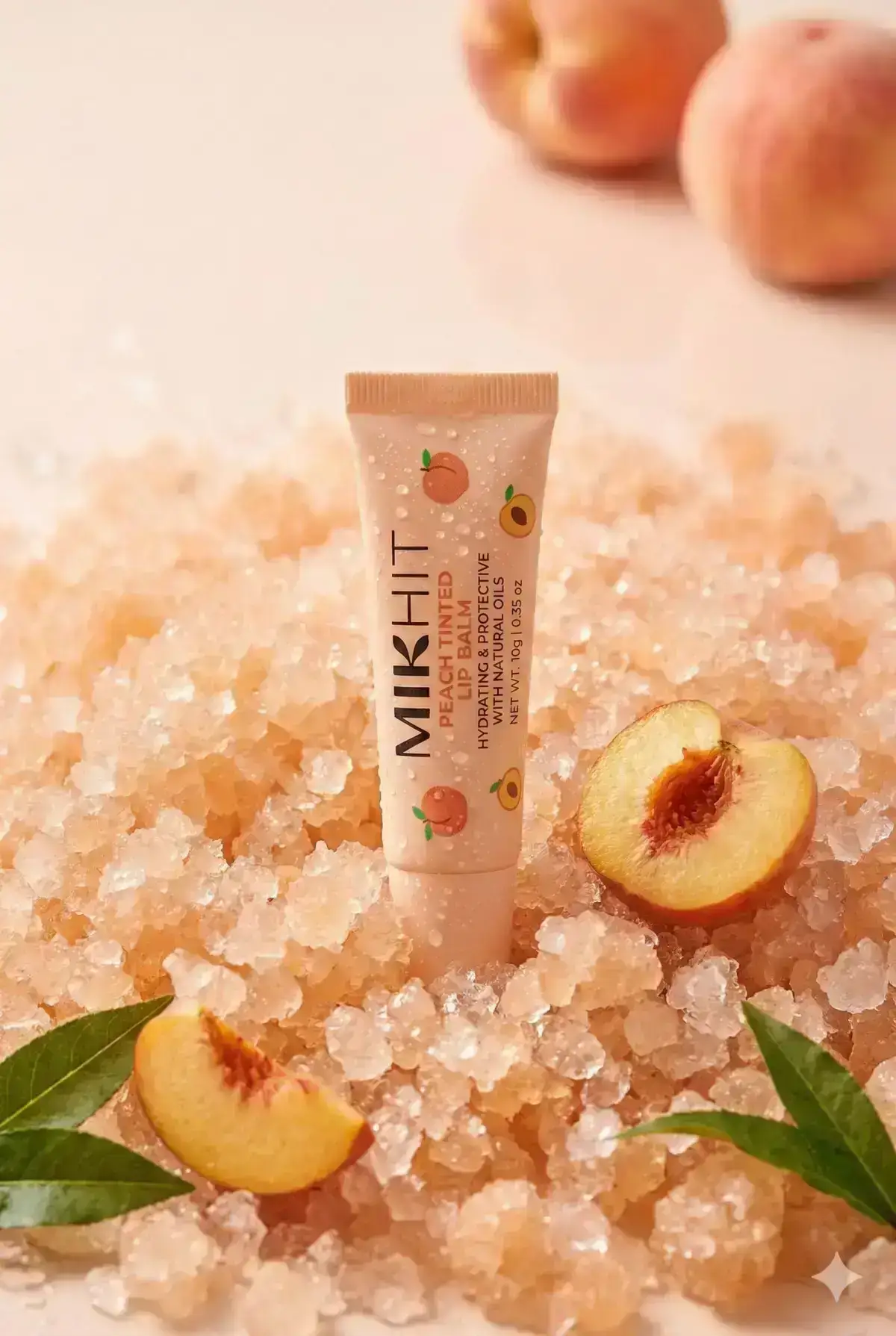 which sits slightly submerged in the texture of crushed ice (granites) of a delicate peach color