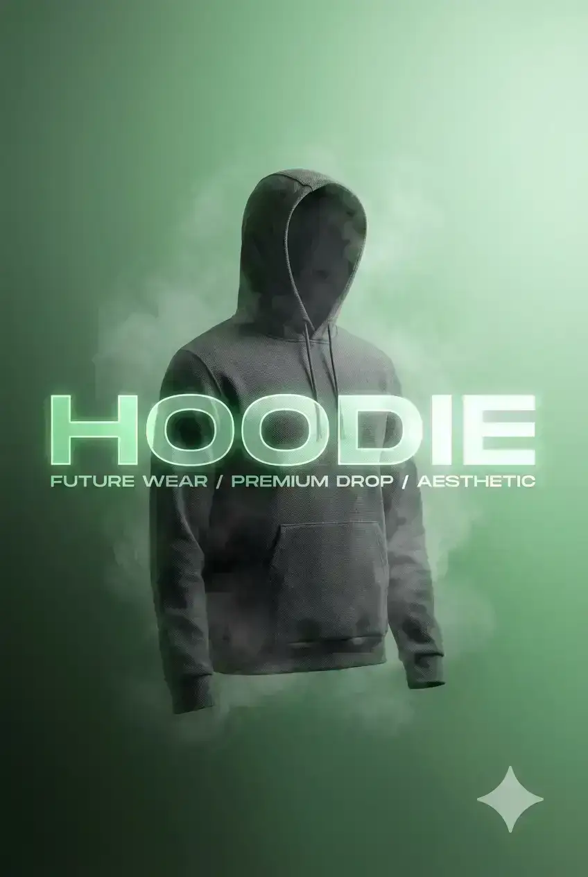 Modern streetwear hoodie on minimalistic background, cinematic lighting