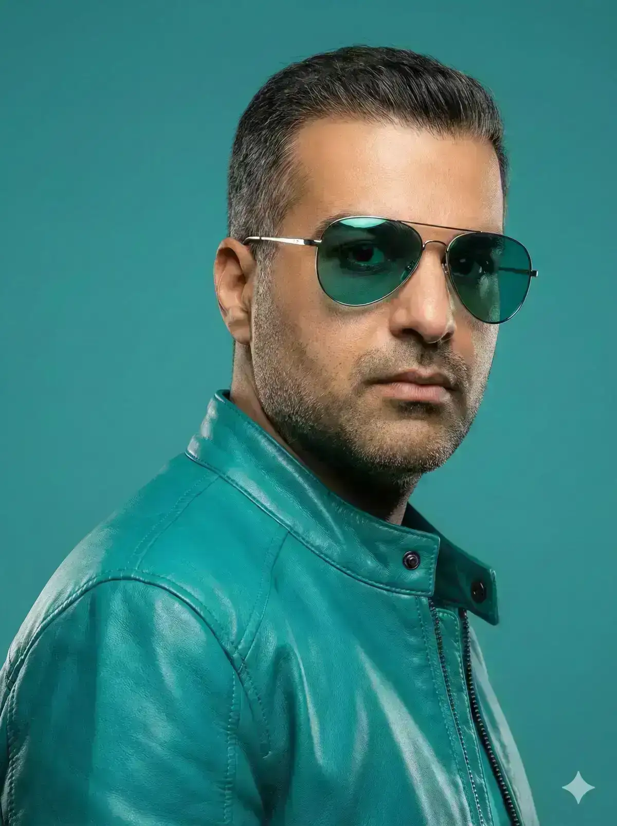 professional studio portrait of a stylish man with groomed hair and light stubble