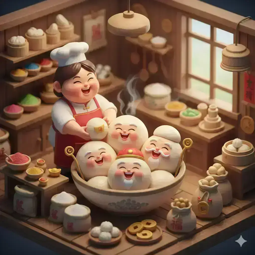  Five Fortunes, One Bowl: A Chibi Culinary CG Scene