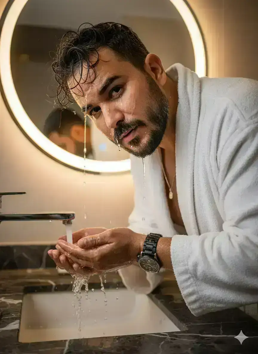 Portrait of a Man Washing His Face