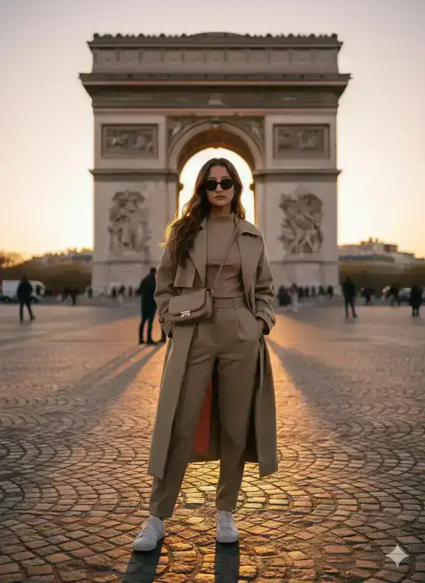 Elegant Woman at the Arc de Triomphe