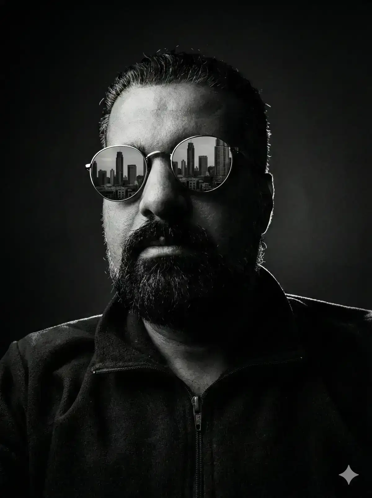  cinematic black and white portrait of a man looking slightly upward