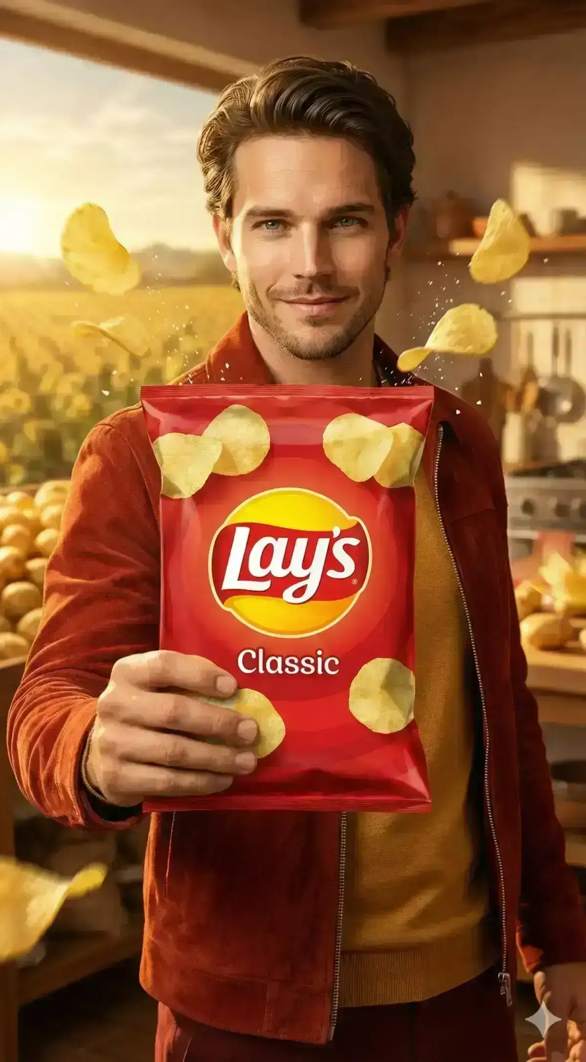 advertising shot of a man holding a Lay’s