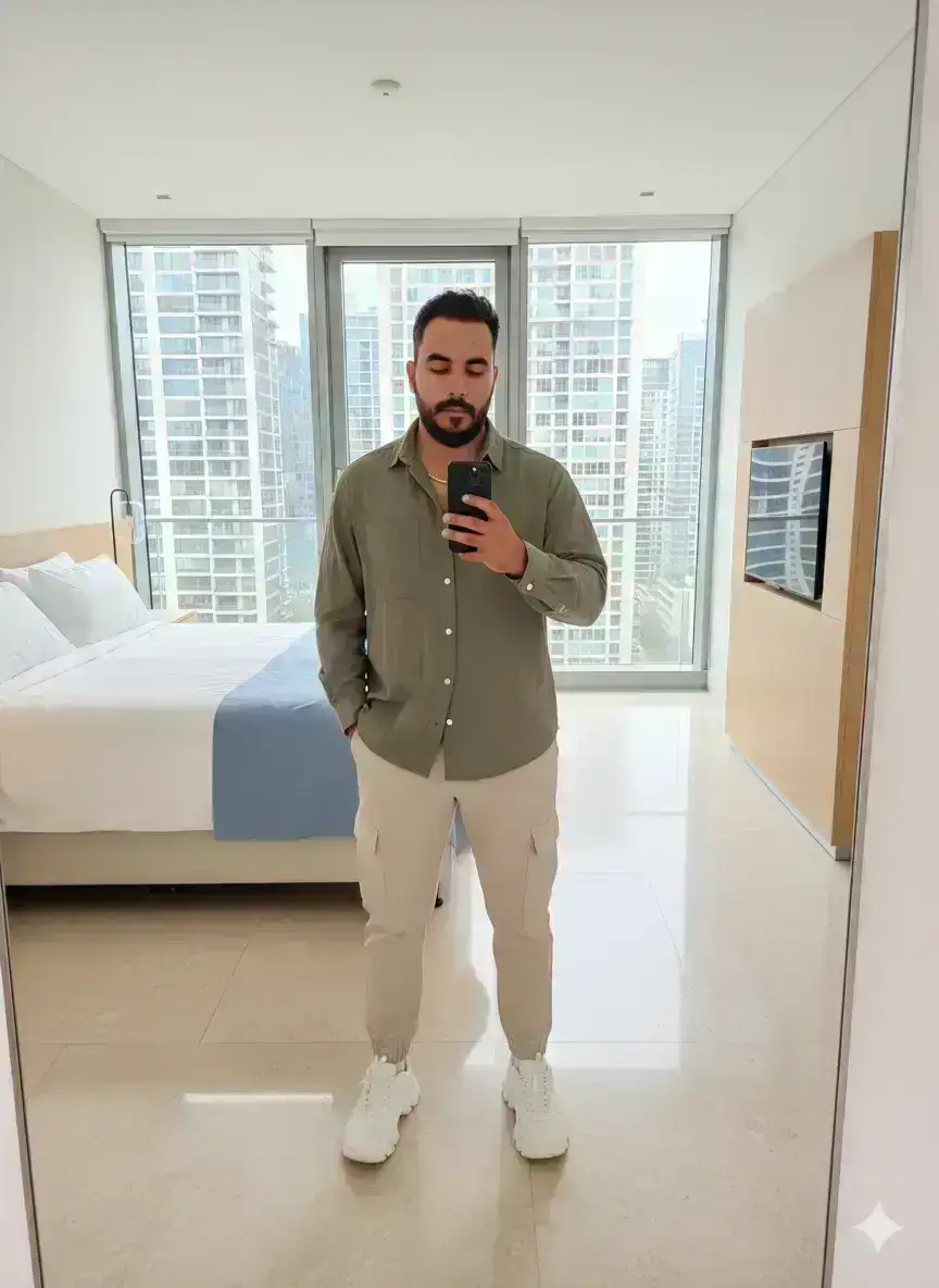 Selfie in a Modern Minimalist Bedroom