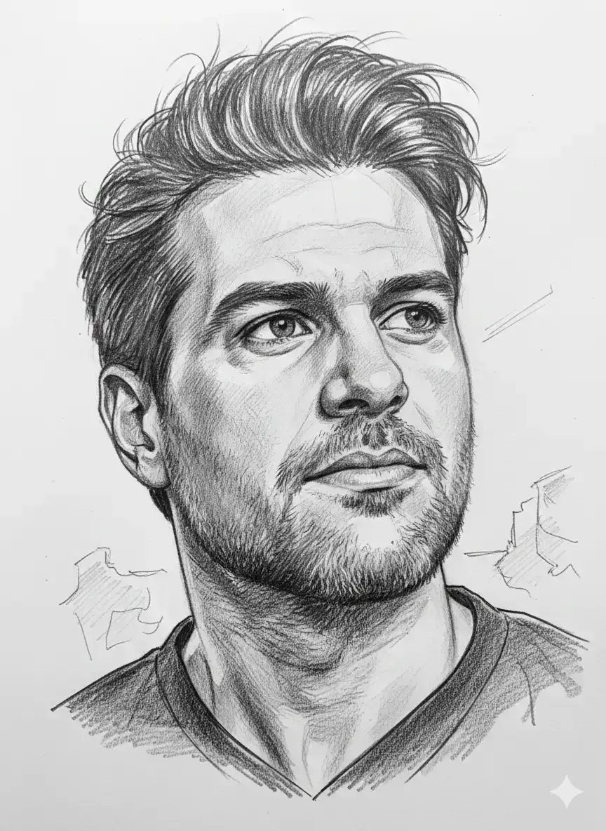 sketch of a handsome man with messy