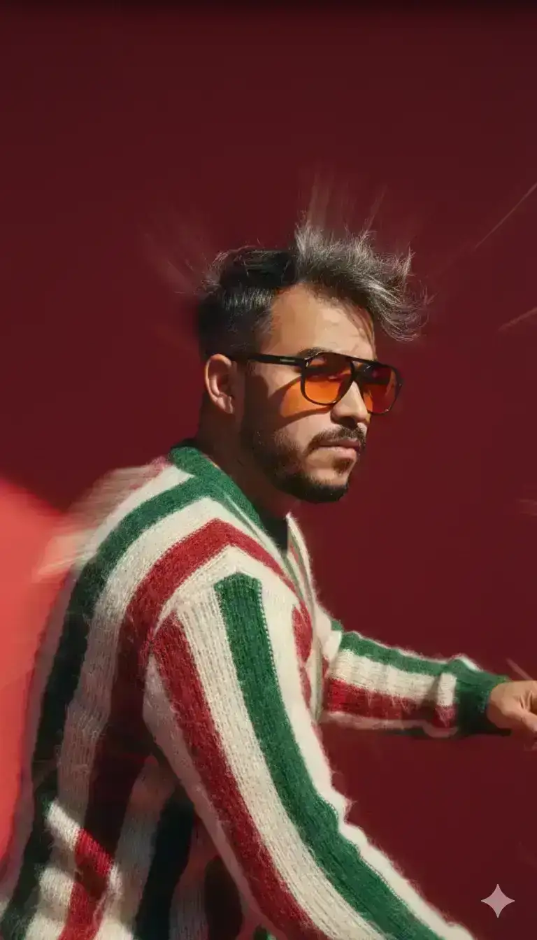 hairstyle and make a cinematic editorial fashion portrait 