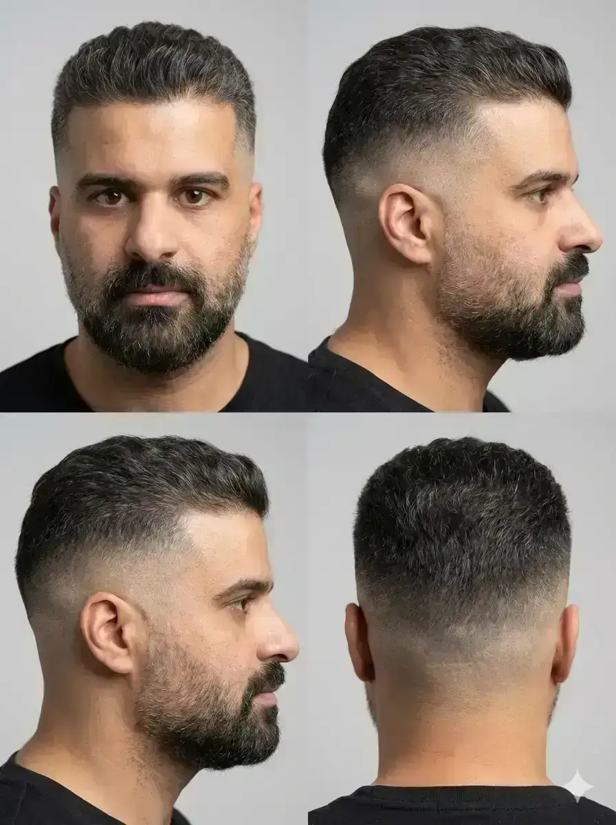  portrait of a handsome young man showcasing a modern low-to-mid skin fade haircut