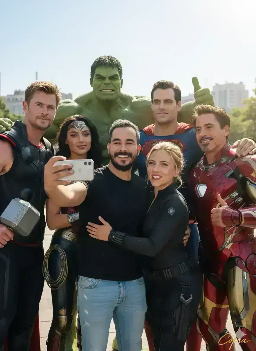 Superhero Group Selfie With User