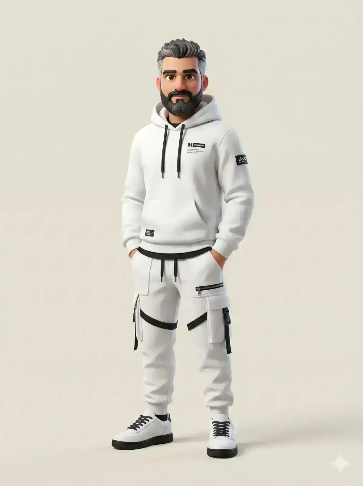 clothing colors, and visual attributes, create a full-body 3D stylized anthropomorphic