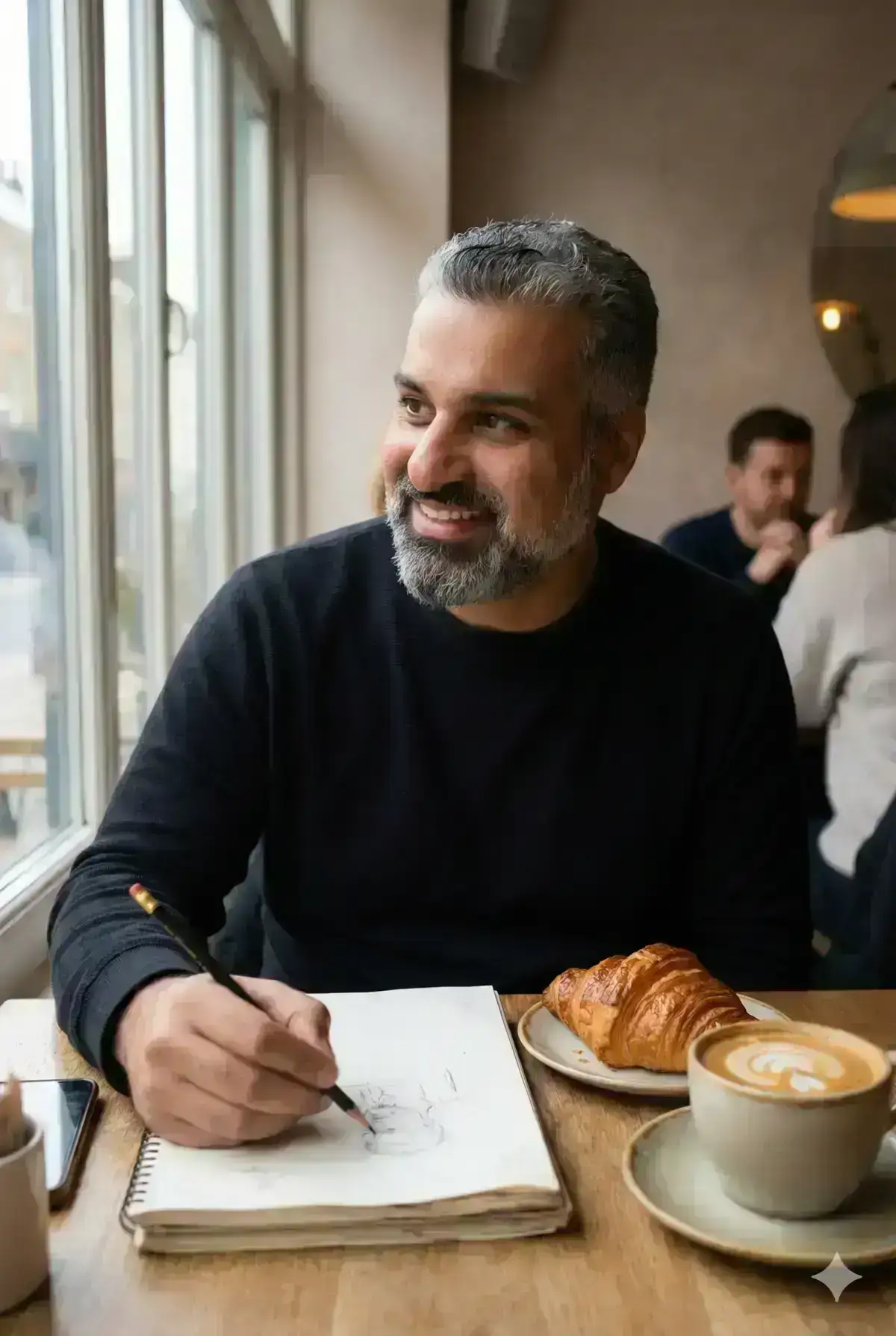 A warm café photo shows 