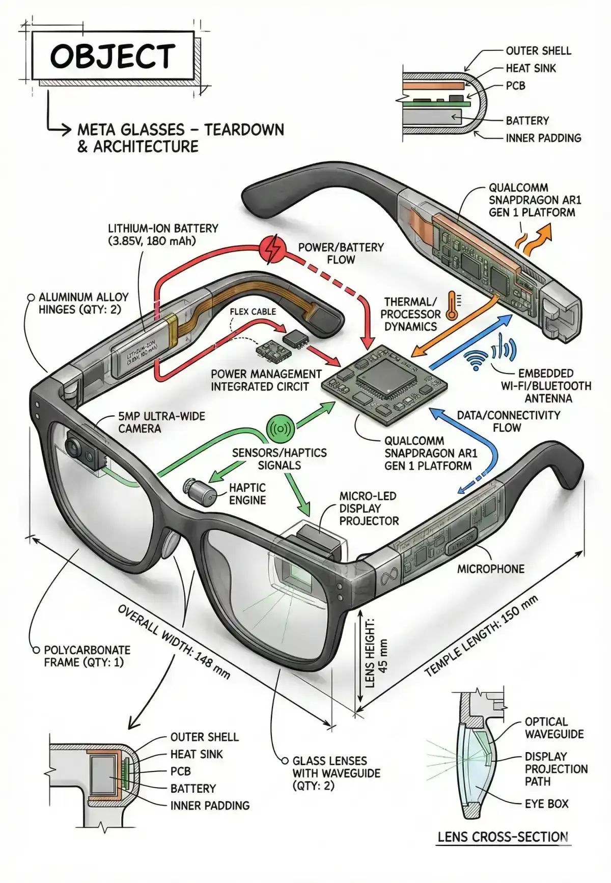 Meta glasses,Technical infographic and product teardown